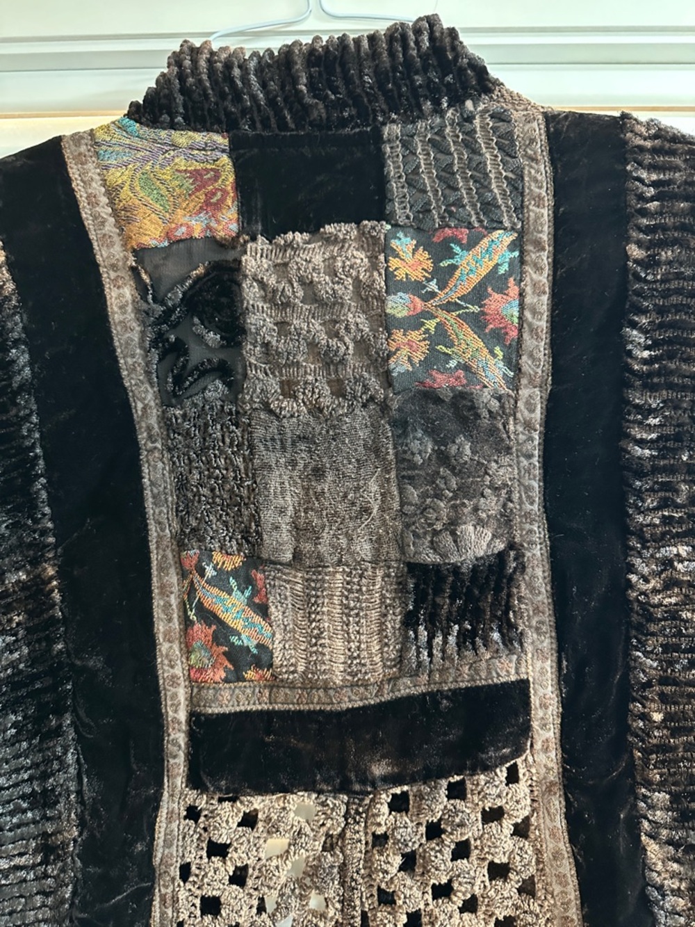 Vintage Sole Ballare Cardigan Women Brown Patchwork Boho Italy Velvet Whimsigoth - Picture 8 of 9